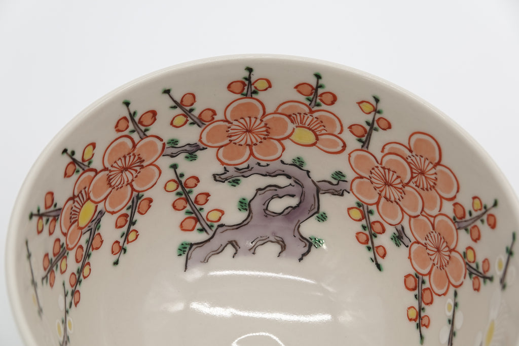 三浦 竹泉　色絵紅白梅文茶盌